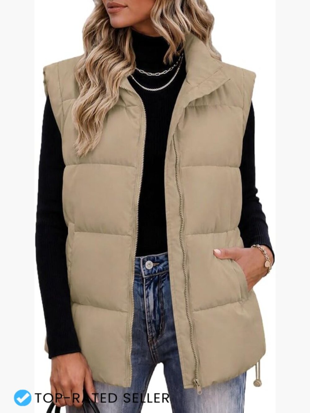 Quilted Puffer Vest Sleeveless Lightweight Zip Up Winter Layering Jacket